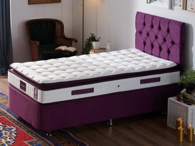 90x190 cm Purple Yatak Baza Başlık Seti