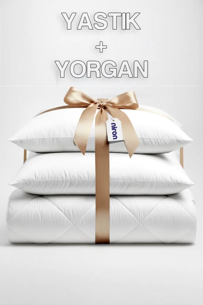 Niron Çift Kişilik Yorgan + 2 Adet Yastık Seti – 195x215 cm 4 Mevsim Mikrofiber Konfor